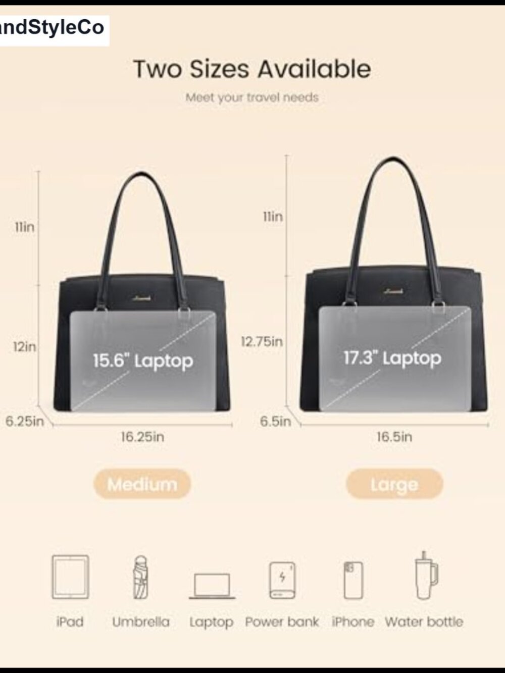 15.6in PU Leather Laptop Tote Bag Teacher Work Briefcase with Cup Holder - Picture 5 of 5